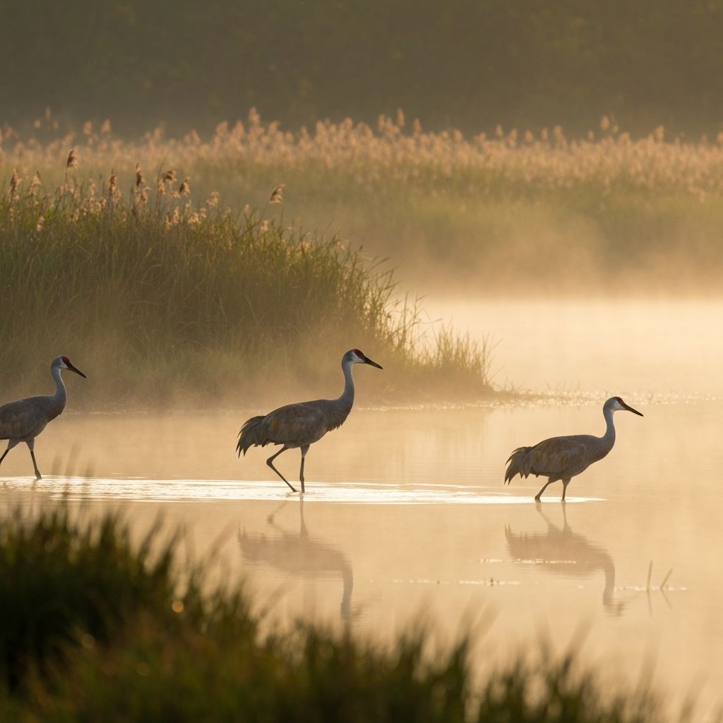Sandhill cranes in their natural wetland habitat